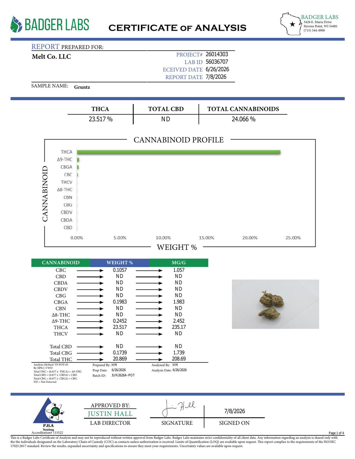 Lab report - Gruntz THCA potency analysis