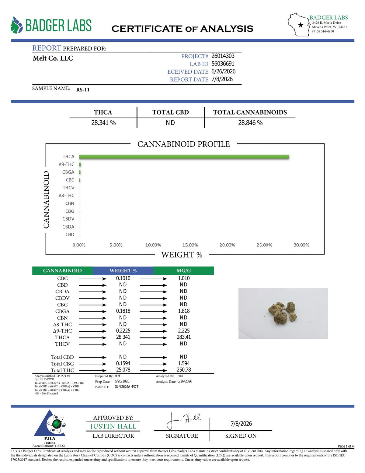 Lab report - RS-11 THCA potency analysis